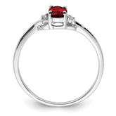 Sterling Silver Rhodium Plated Diamond and Garnet Oval Ring